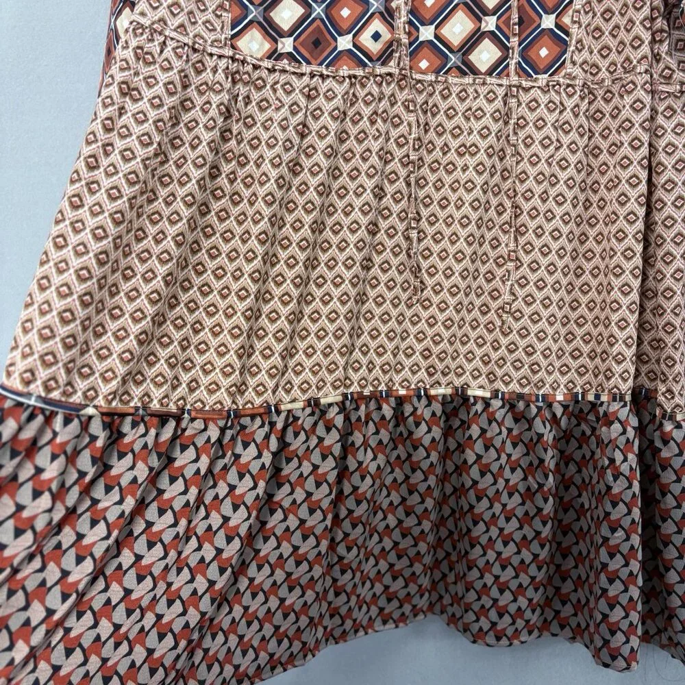 Hailey & Co Geometric Brown & Orange Tiered Ruffle Dress SZ 3XL Boho, Peasant - Picture 4 of 12